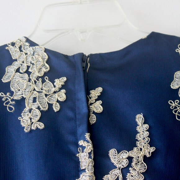 Chasing Fireflies Dark Blue Gold Embroidered Metallic Knee-Length Gown Dress 16 - Picture 8 of 10